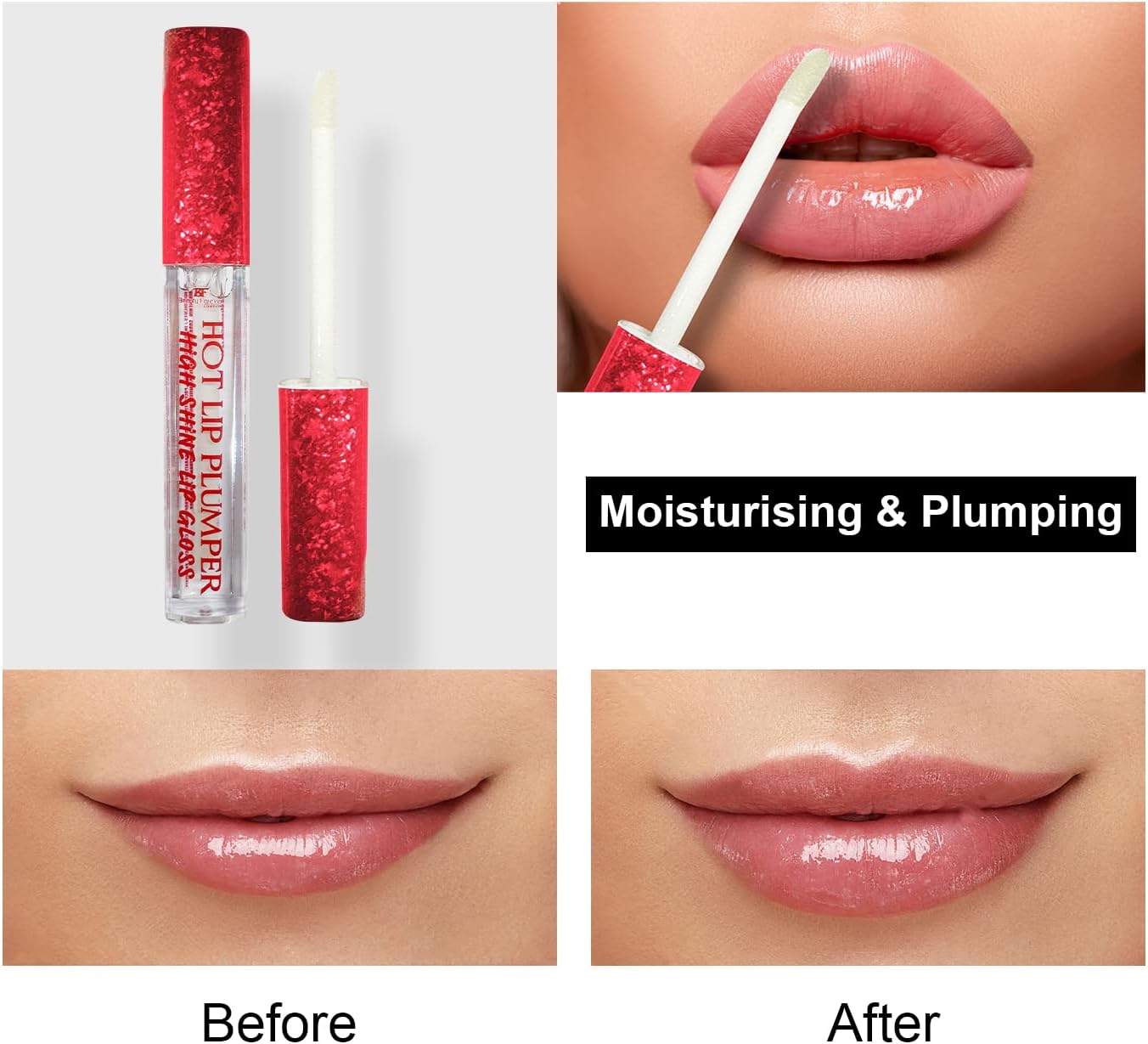 BF Hot Lip Plumper, Plumping , High Shine Lip Gloss, Non Sticky, 3ml