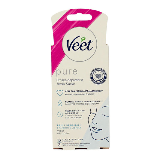 Veet Pure Hair Removal Strips with Cold Wax - Hypoallergenic Formula 16 pcs
