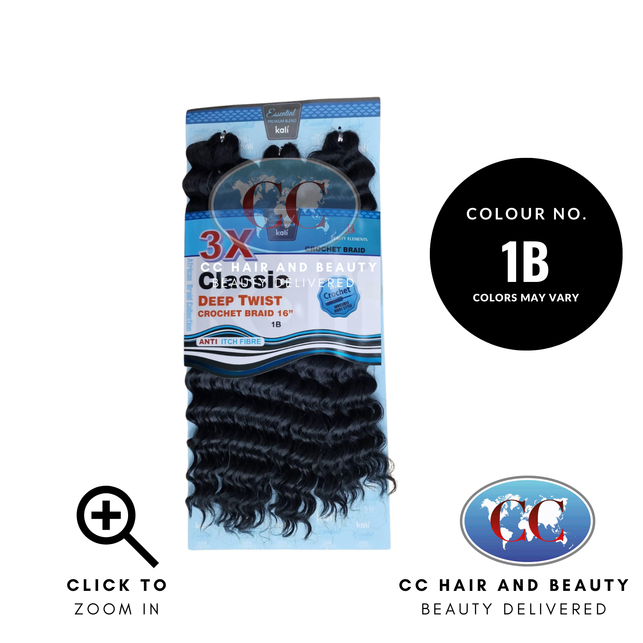 Kali Essential – 3x Deep Twist Pre-Loop Crochet Braid 16"-Colour 1B