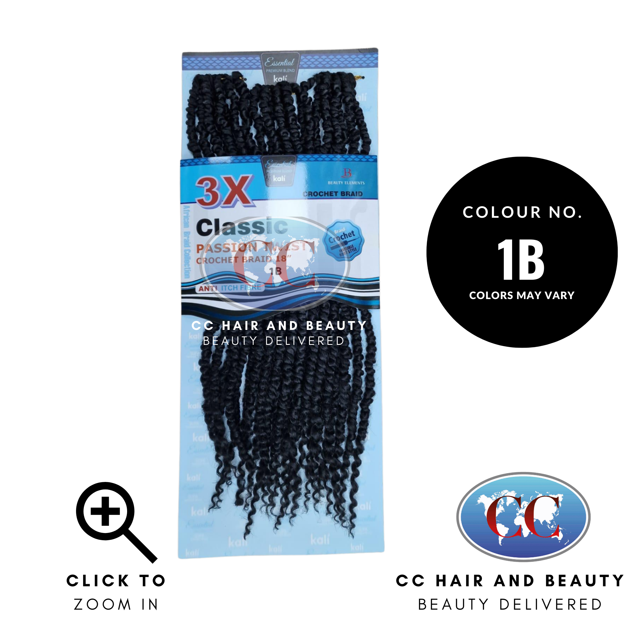 Kali Essential 3x Passion Twist Crochet Braid 18"-Colour 1B
