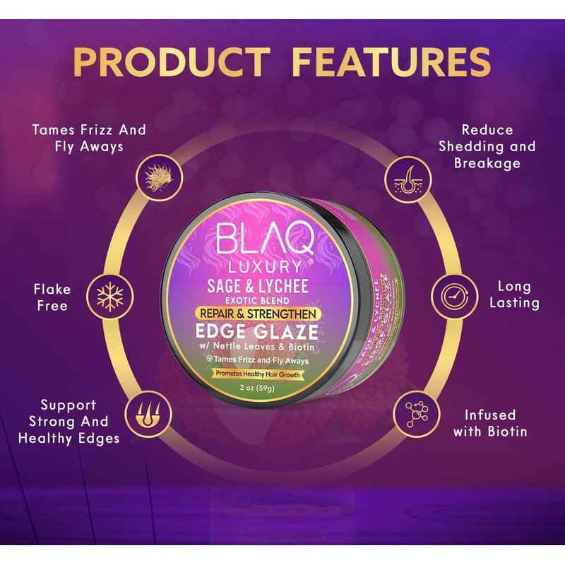 Blaq Luxury Sage & Lychee Repair and Strengt Edge Glaze - 2oz - available online | CC Hair & Beauty UK