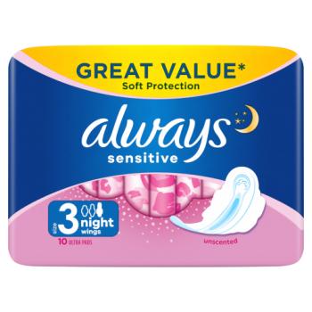 Always Sensitive Night Ultra Sanitary Towels Wings 10 Pads
