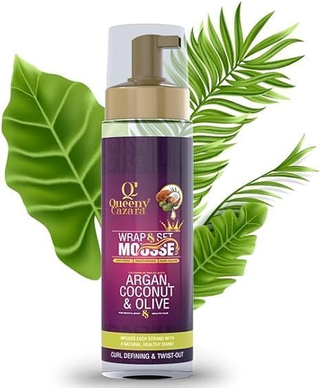 Queeny Cazara Trio-Oil Blend Argan, Coconut & Olive Wrap & Set Mousse 200ml