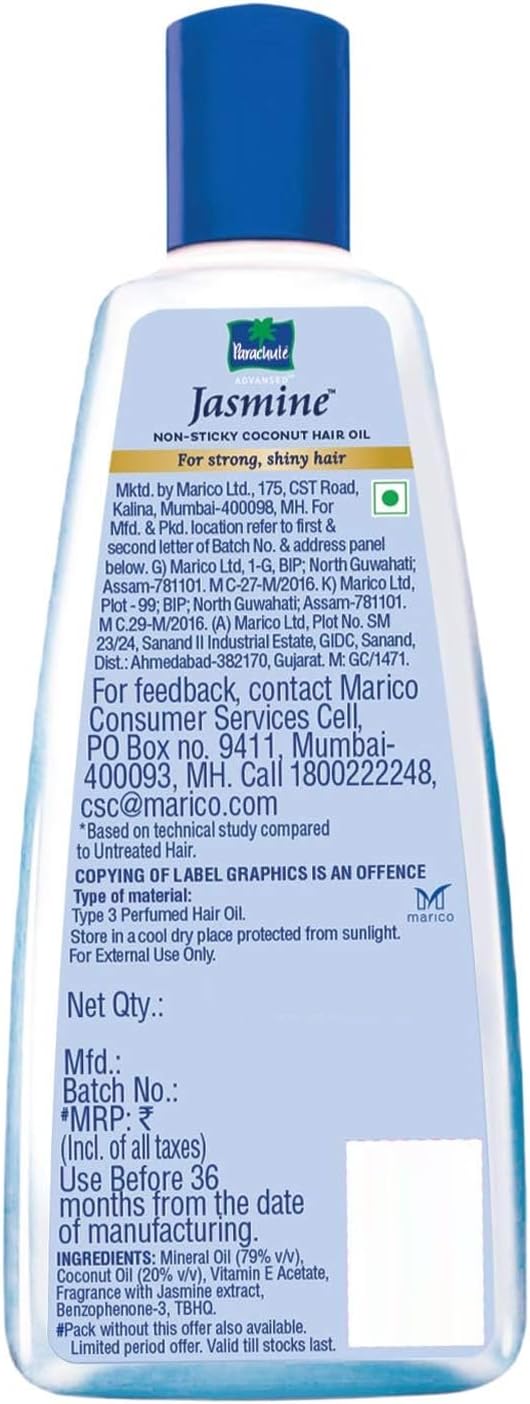 Parachute Advanced Jasmine Coconut Herbal Hair Non Sticky Oil 300ml