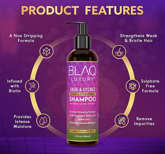 Blaq Luxury Sage & Lychee Repair & Strenghten Shampoo 355ml