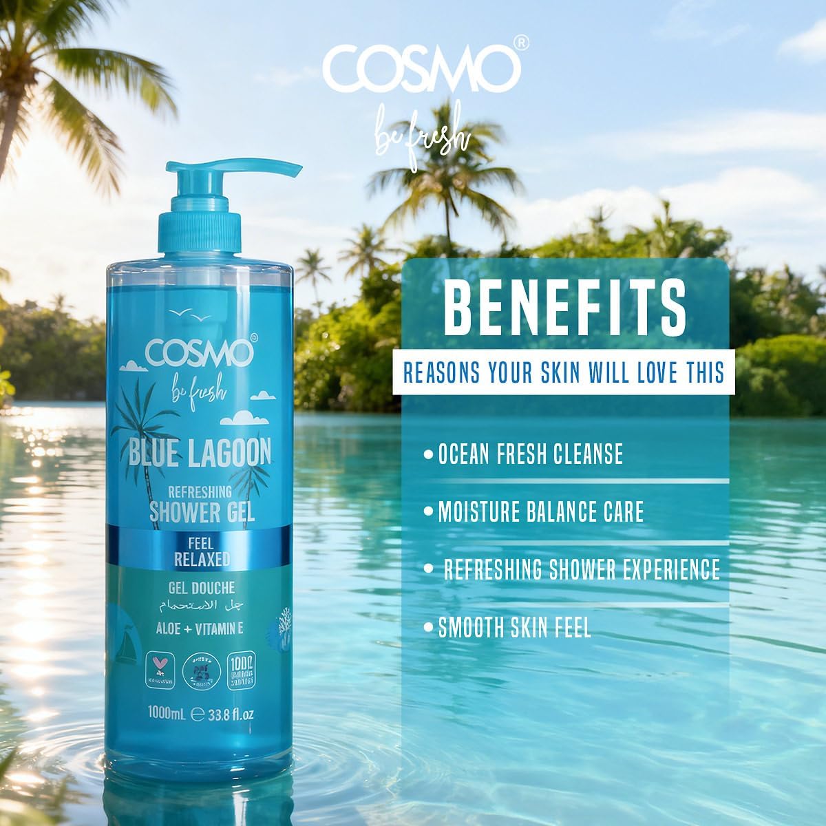 Cosmo Be Fresh Blue Lagoon Shower Gel with Aloe & Vitamin E 1000ml
