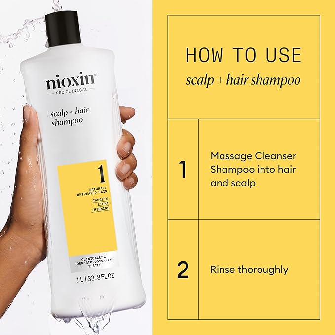 Nioxin System 1 - Hair Thickening System For Natural Hair with Light Thinning Shampoo 1L