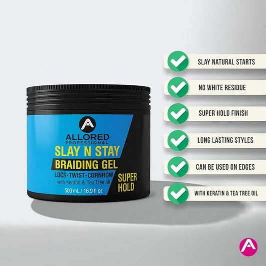 Allored Professional Slay N Stay Braiding Gel Super Hold with Keratin 500ml