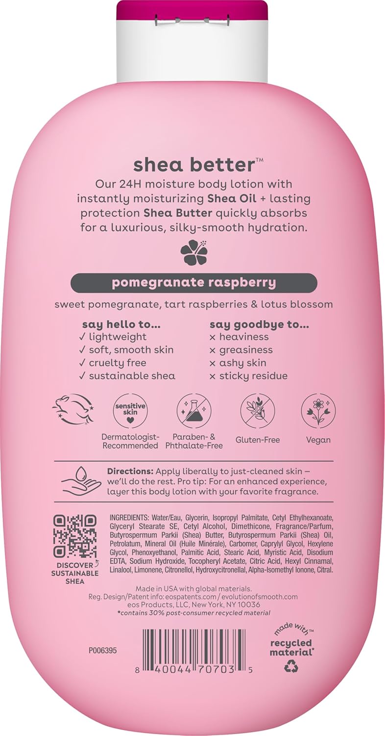 eos Shea Better Body Lotion Pomegranate Raspberry, 24-Hour Moisture 16Oz