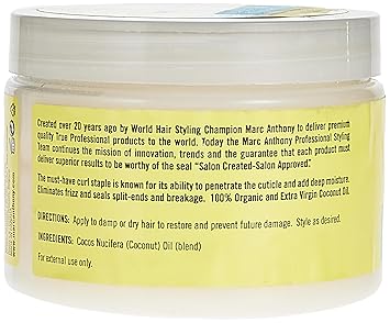 Marc Anthony Strictly Curls 3X Moisture 100% Coconut Oil + Extra Virgin, 10OZ