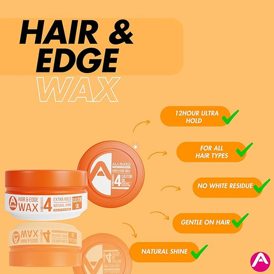 Allored Professional Castor Oil Hair Edge Styling Wax Strong - Hold Gummy Wax 150ml