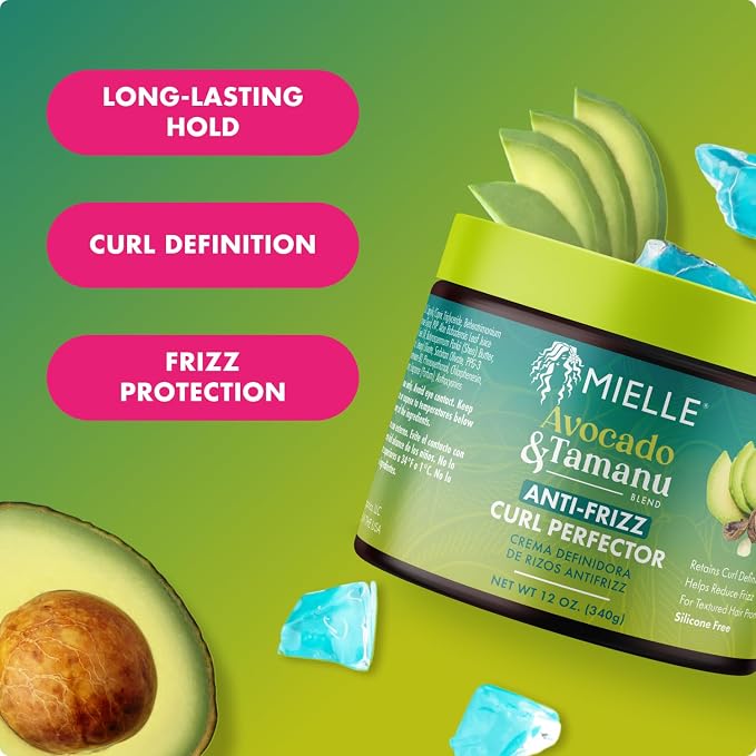 Mielle Organics Avocado & Tamanu Anti-Frizz Curl Cream For Textured Hair 12Oz