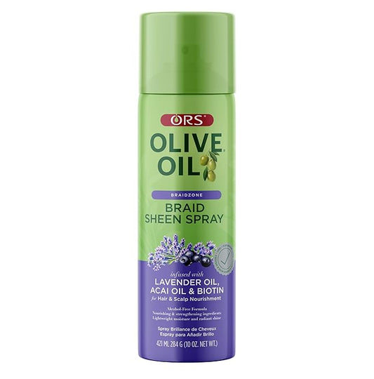 ORS Olive Oil Braid Sheen Spray with Lavender, Acai & Biotin for Hair & Scalp Nourishment 10oz