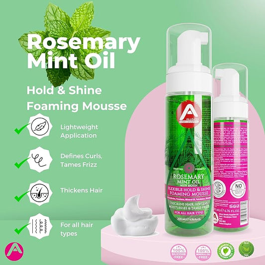 Allored Professional Rosemary Mint Hair Styling Foam Mousse Healthy & Defined Curls 200ml