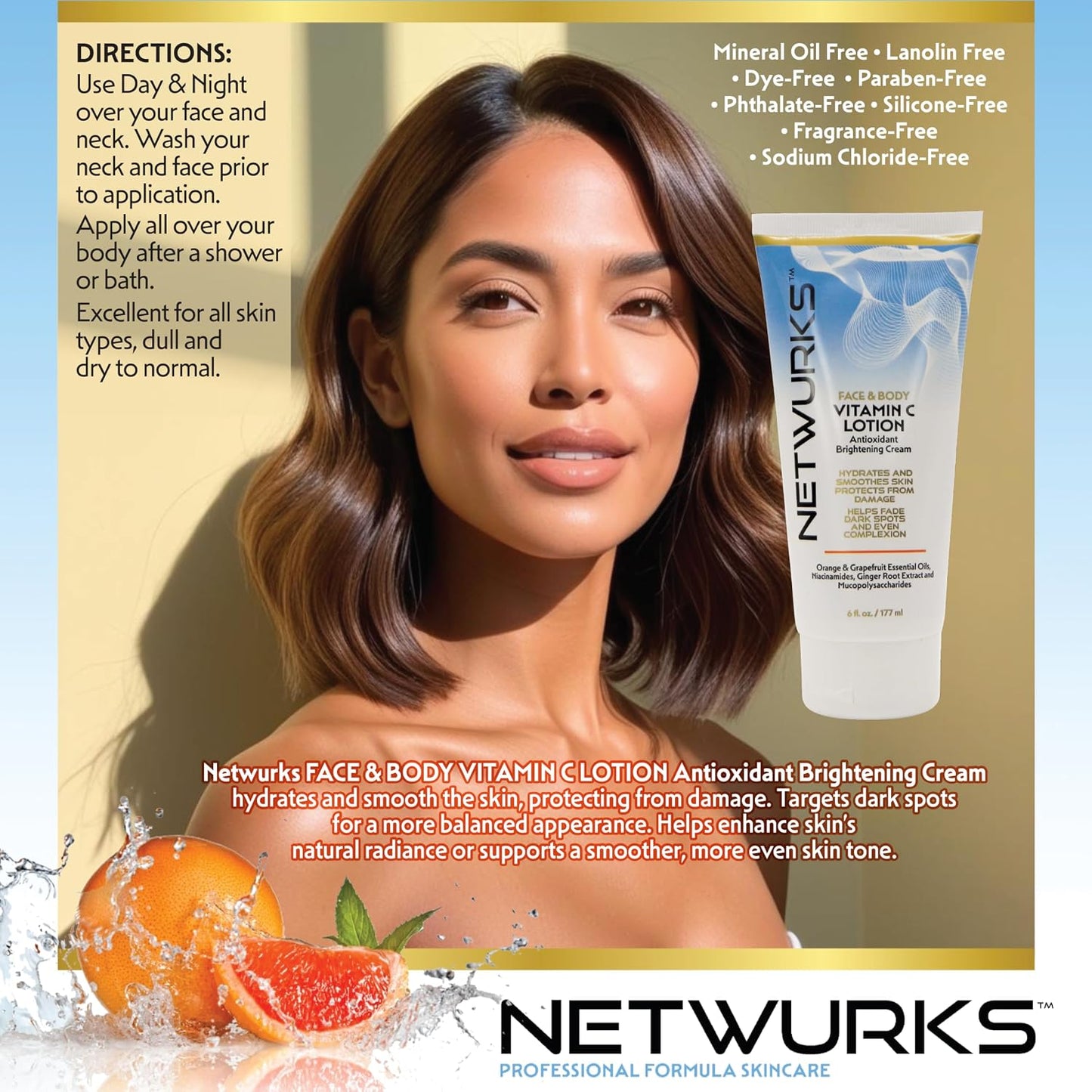 Netwurks Vitamin C Lotion, Antioxident Cream for Face & Body 6Oz