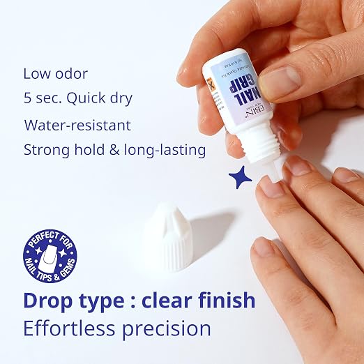 Nail Grip- Clear Drop, Quick Dry, Lasting Hold, Perfect for Press-On 0.10 Oz