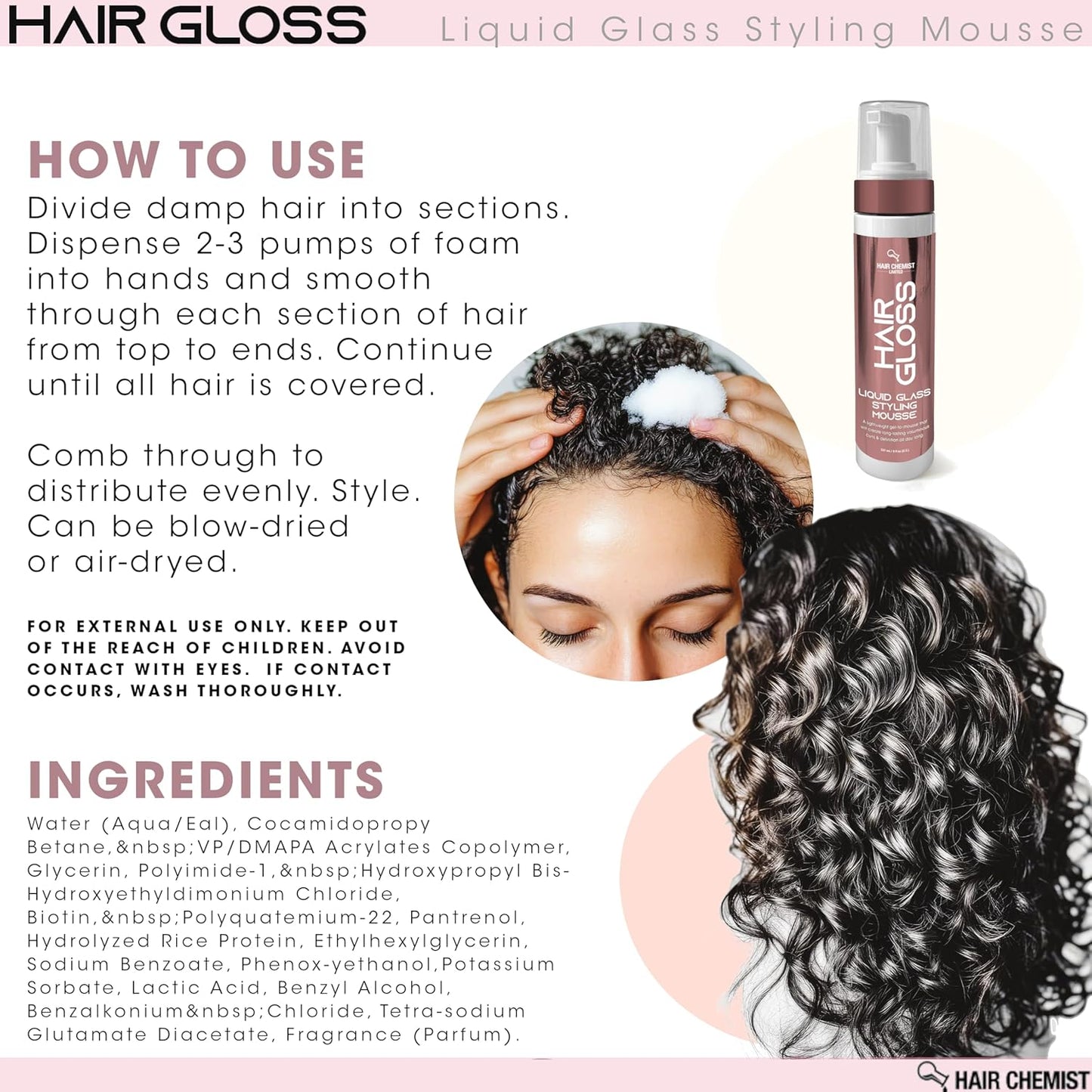Hair Chemist Hair Gloss Liquid Glass Styling Mousse 8 oz