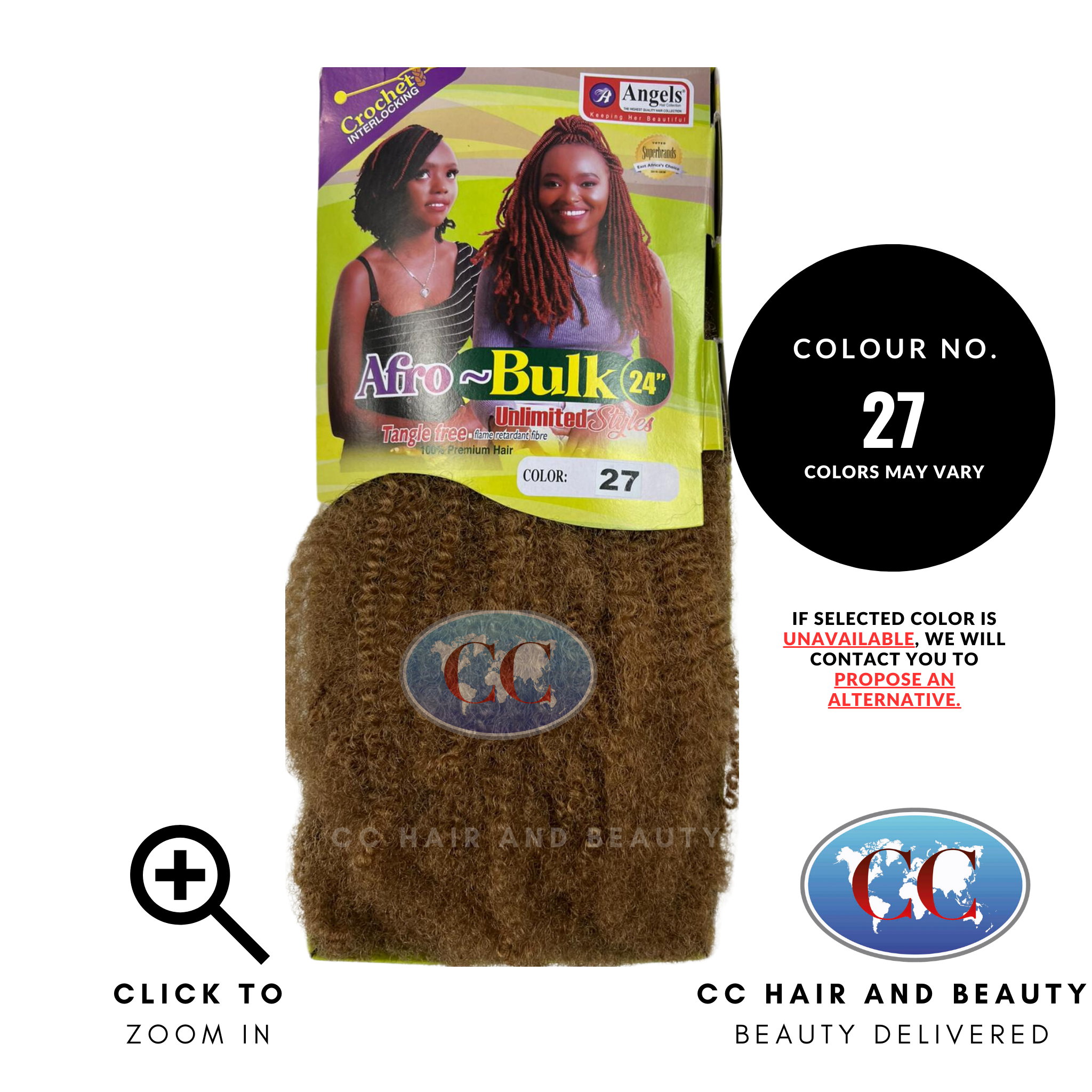 Angels Afro Bulk 24" Natural Kinky Texture Tangle Free - Crochet Interlocking-colour 27