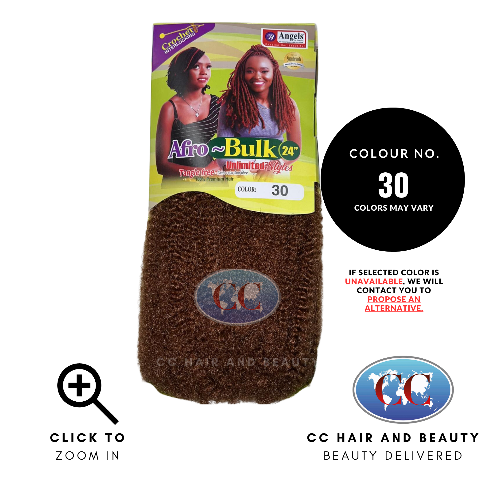 Angels Afro Bulk 24" Natural Kinky Texture Tangle Free - Crochet Interlocking-colour 30