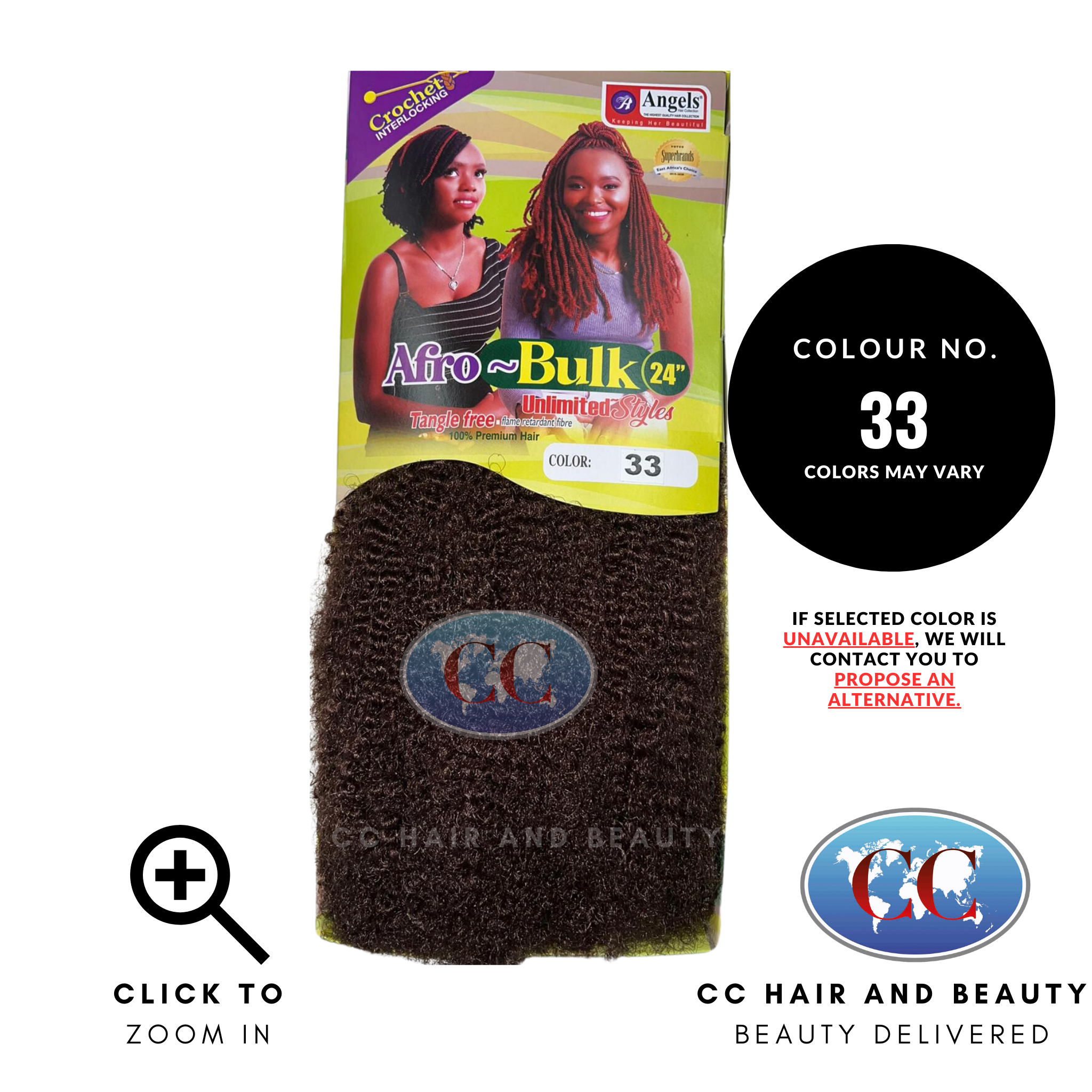 Angels Afro Bulk 24" Natural Kinky Texture Tangle Free - Crochet Interlocking-colour 33