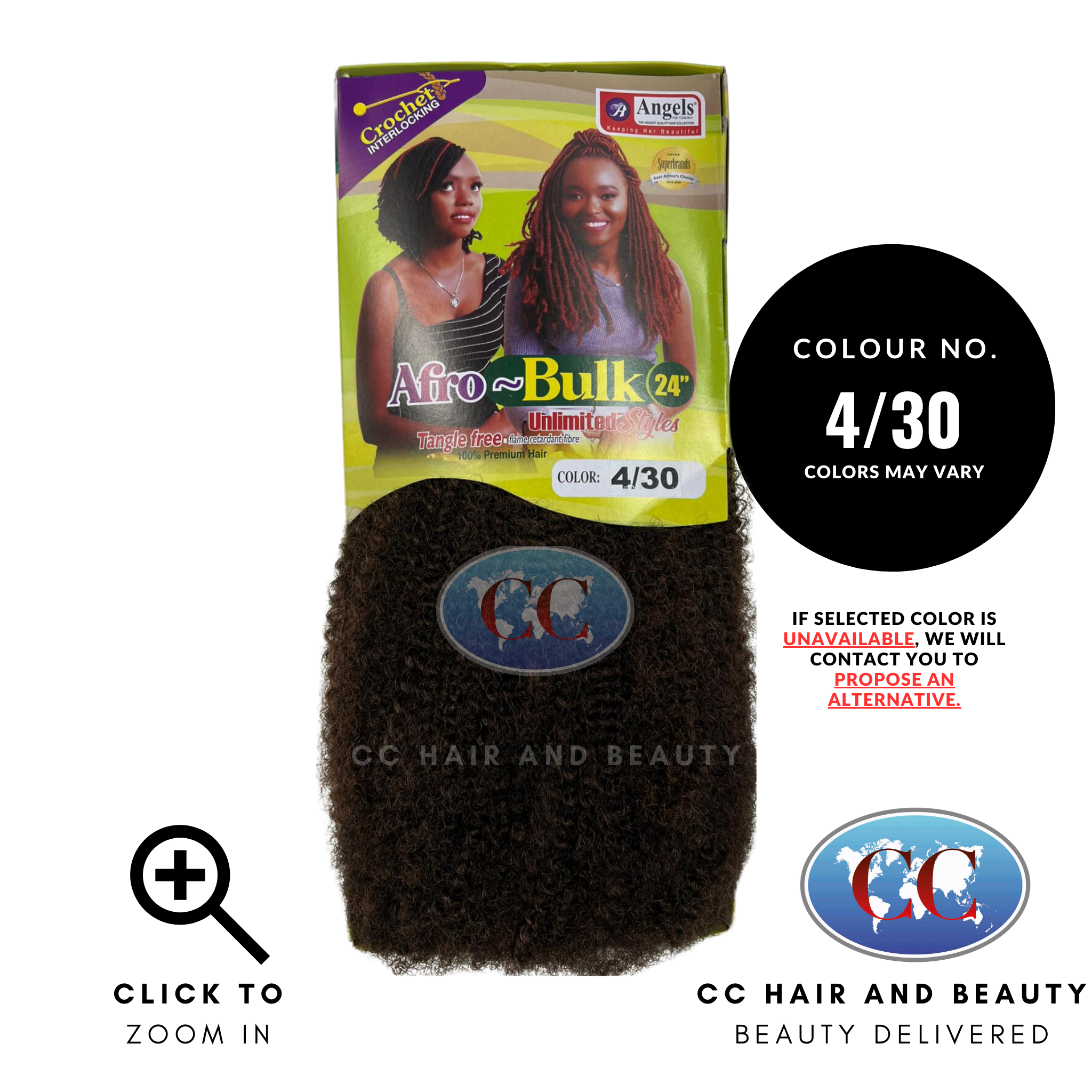 Angels Afro Bulk 24" Natural Kinky Texture Tangle Free - Crochet Interlocking-colour 4/30