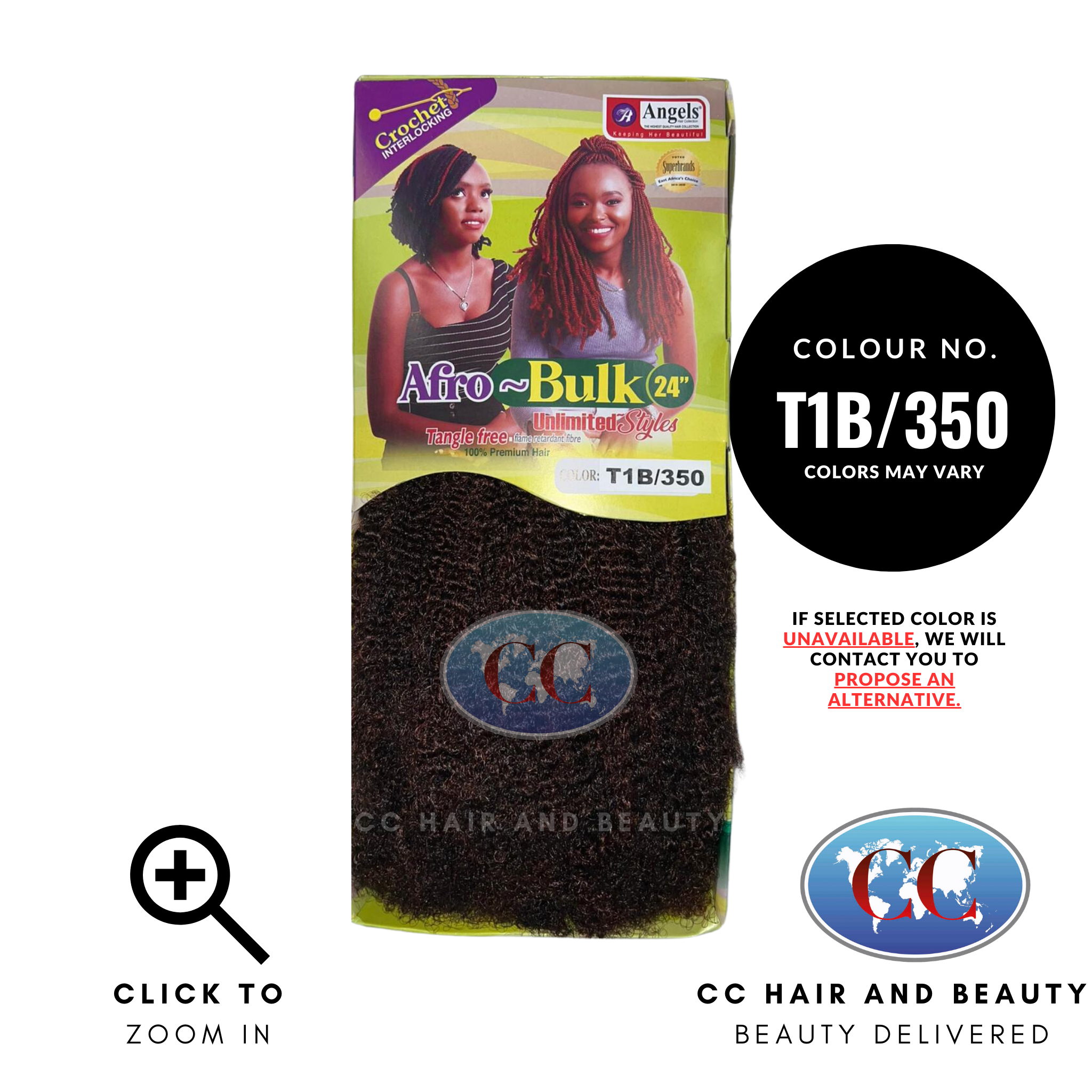 Angels Afro Bulk 24" Natural Kinky Texture Tangle Free - Crochet Interlocking-colour T1B/350