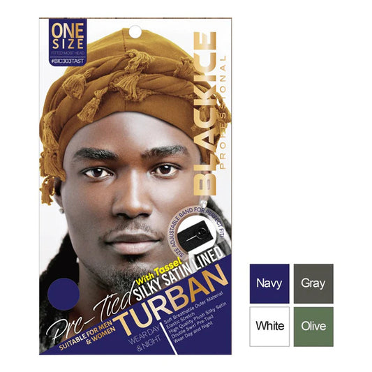 Black Ice Professional Pre-Tied Silky Satin Lined Turban (Navy) #BIC303TAST
