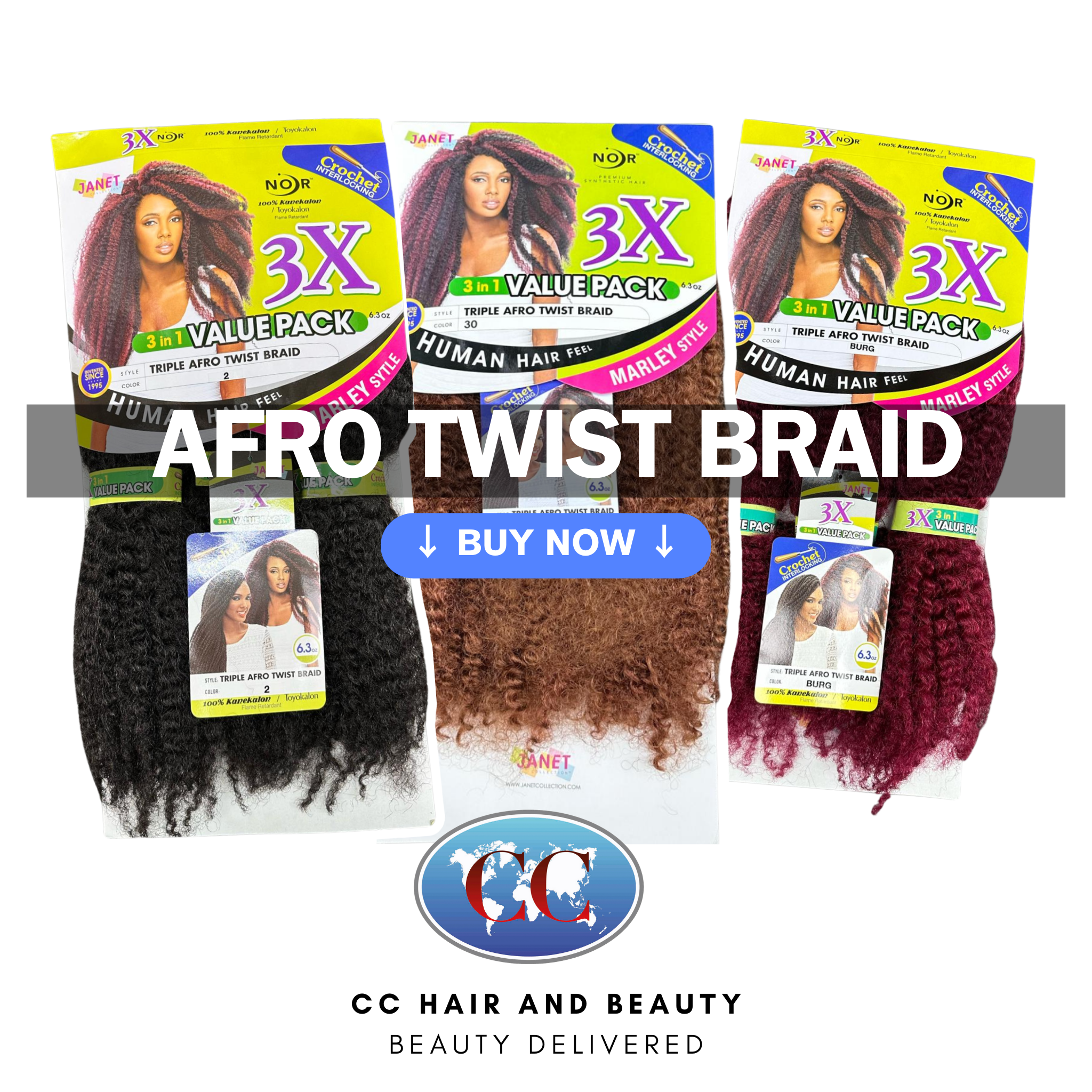 Janet Noir Triople Afro Twist Braid 3X - 3 in 1 Value Pack – CC Janet Noir Triople Afro Twist Braid 3X - 3 in 1 Value Pack – CC