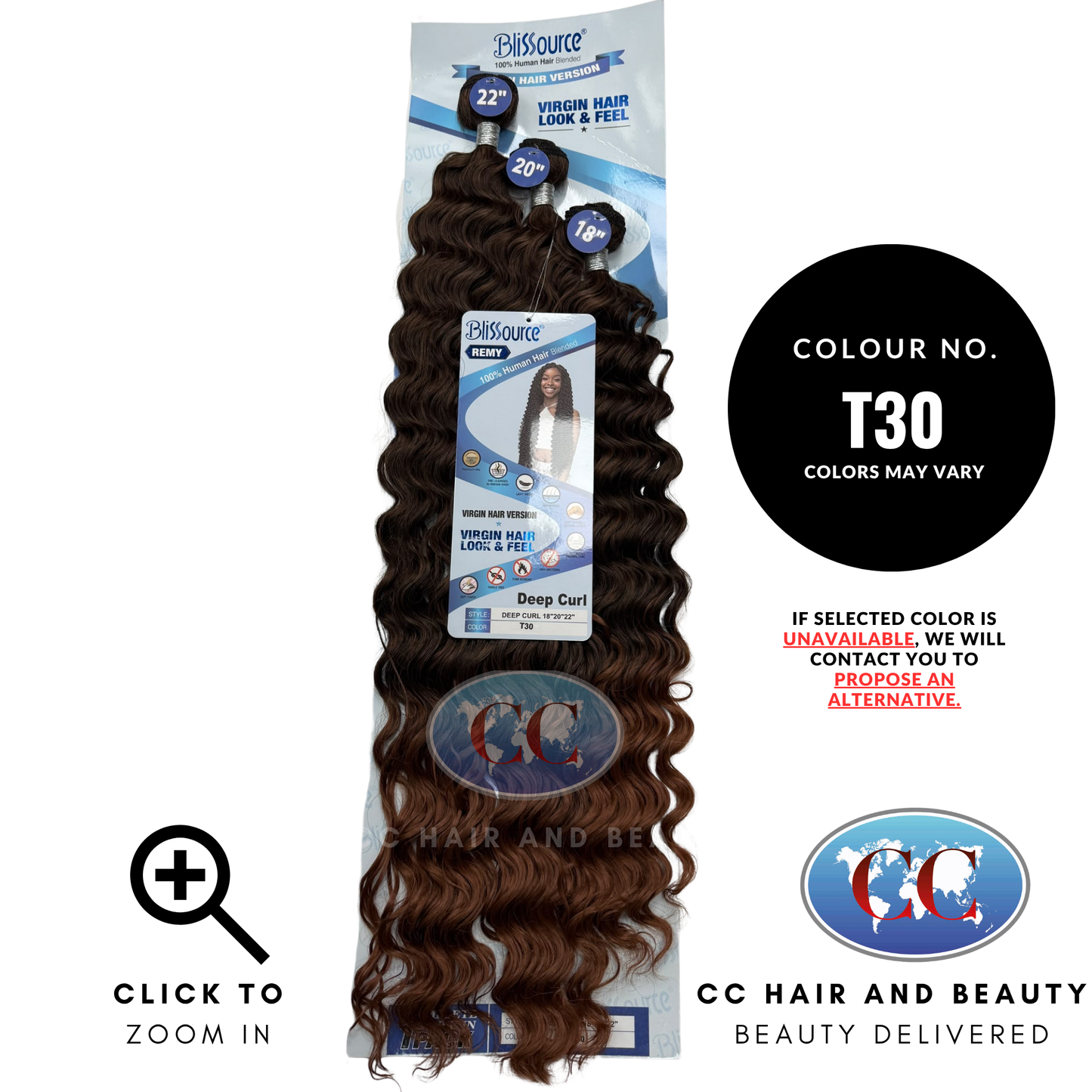 Blissource Remy Deep Curl Human Hair Blend Weave Multipack 18", 20", 22" - T30