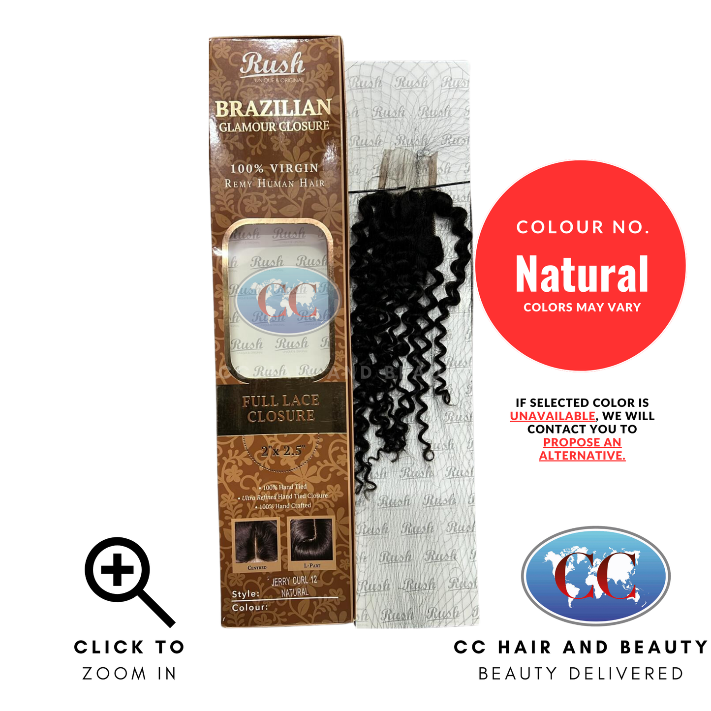 Brazilian Glamour Closure 100% Virgin Remy Human Hair Full Lace Closure 2" X 2.5" Jerry Curl 12"-Natural