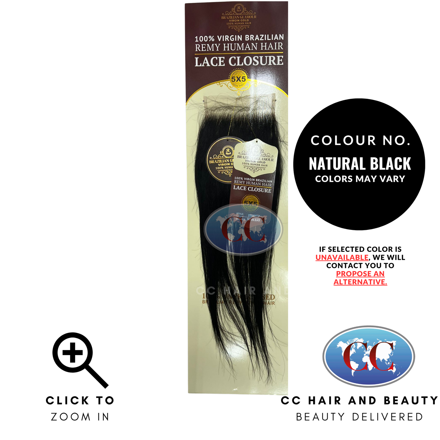 Brazilian Glamour Virgin Brazilian Remy Human Hair Lace Closure 5x5 Straight 14" - NATURAL BLACK