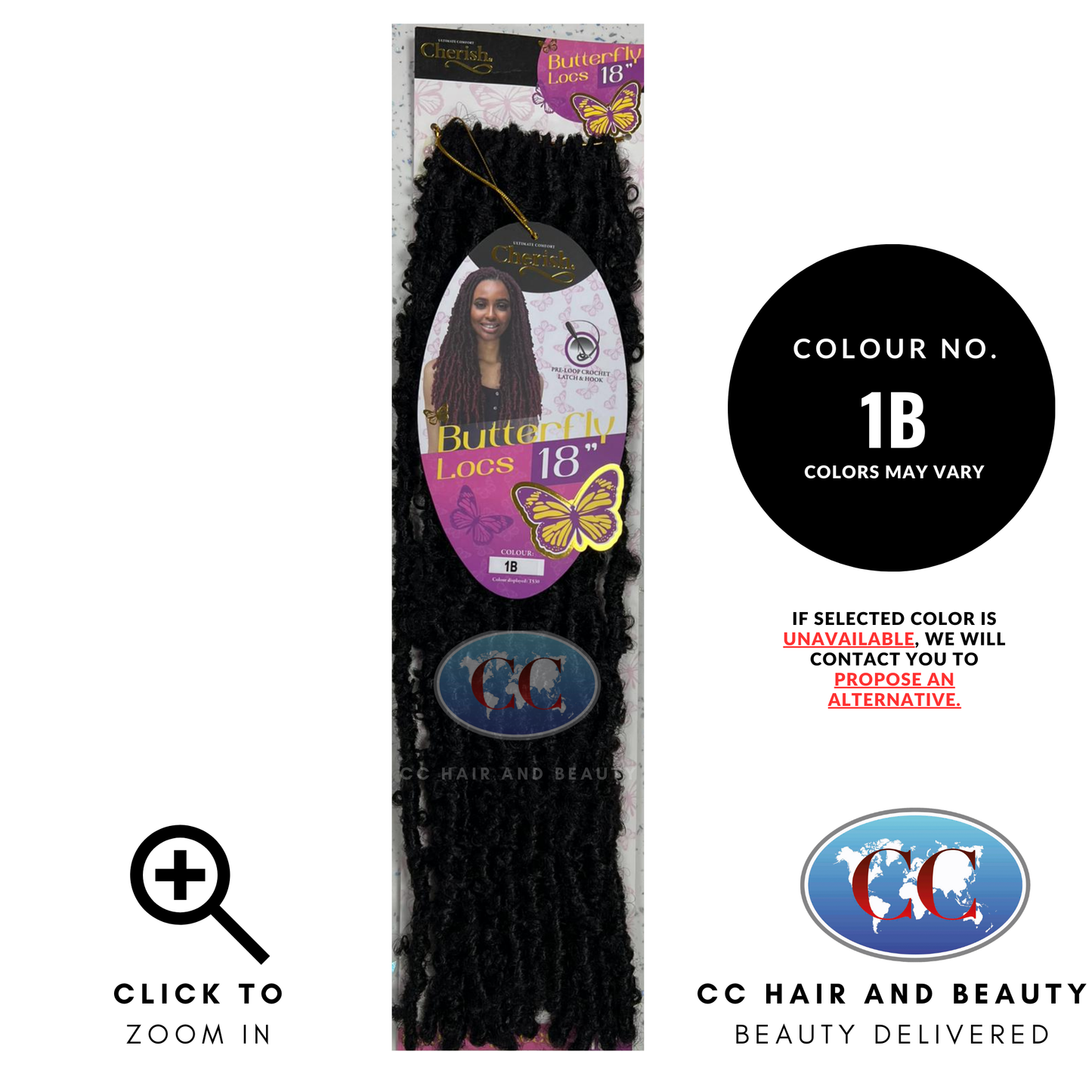 Cherish - Pre-Loop Crochet Braid Hair Extensions - Butterfly Locs 18''-colour 1B