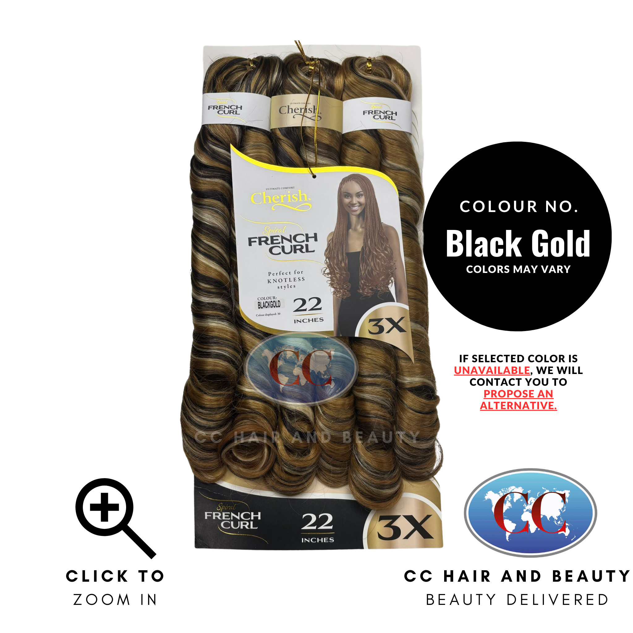 Cherish Spiral French Curl 3x Braid Pre Stretched 22''-Colour BLACK GOLD