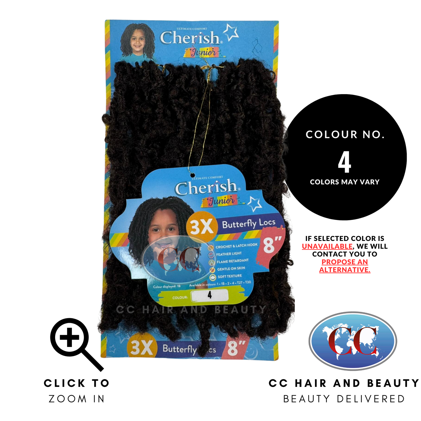Cherish Synthetic Junior Kids Crochet Braid Hair - Butterfly Locs 8''-Colour 4
