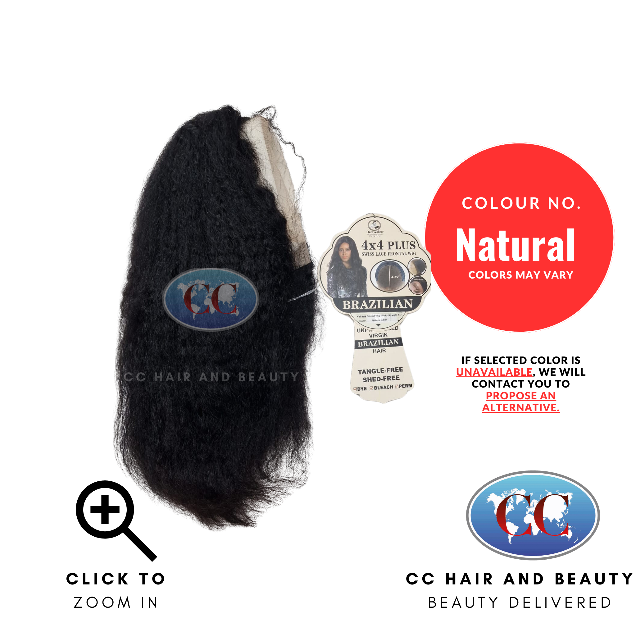 Dressmaker Brazillian Swiss Lace Wig 4x4 Lace Frontal - Kinky Straight-Natural-14"