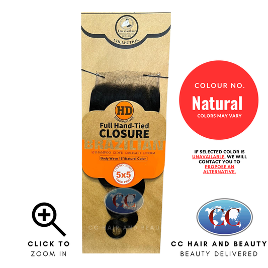 Dressmaker Premium 5x5 Full Hand-Tied Brazilian Free Part Closure Body Wave Natural Color-size 16''
