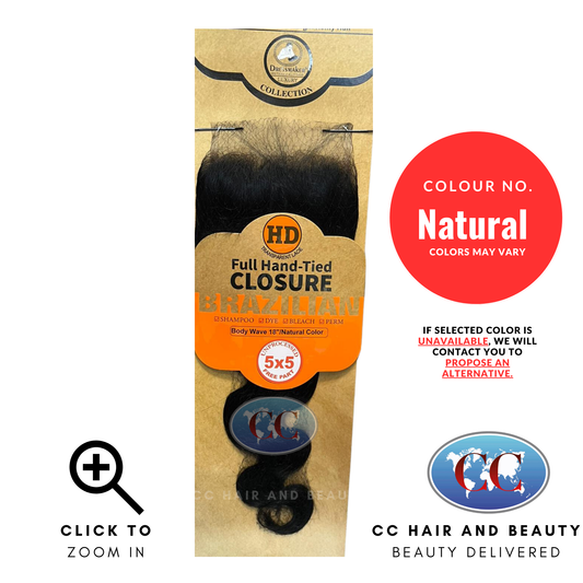 Dressmaker Premium 5x5 Full Hand-Tied Brazilian Free Part Closure Body Wave Natural Color-size 18''