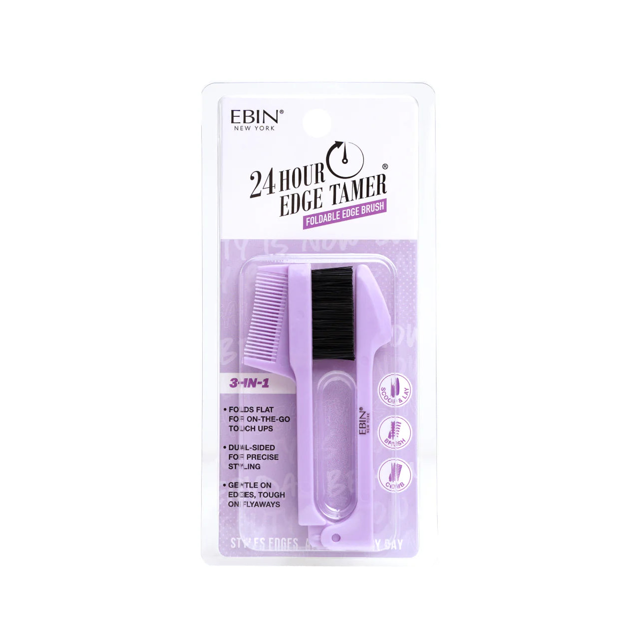 Ebin New York 24hour Edge Tamer 3-IN-1 Foldable Edge Brush - Purple
