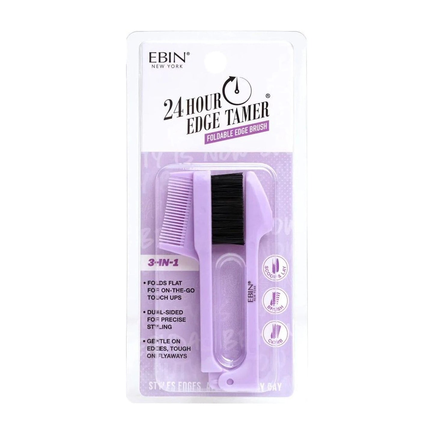Ebin New York 24hour Edge Tamer 3-IN-1 Foldable Edge Brush - Purple