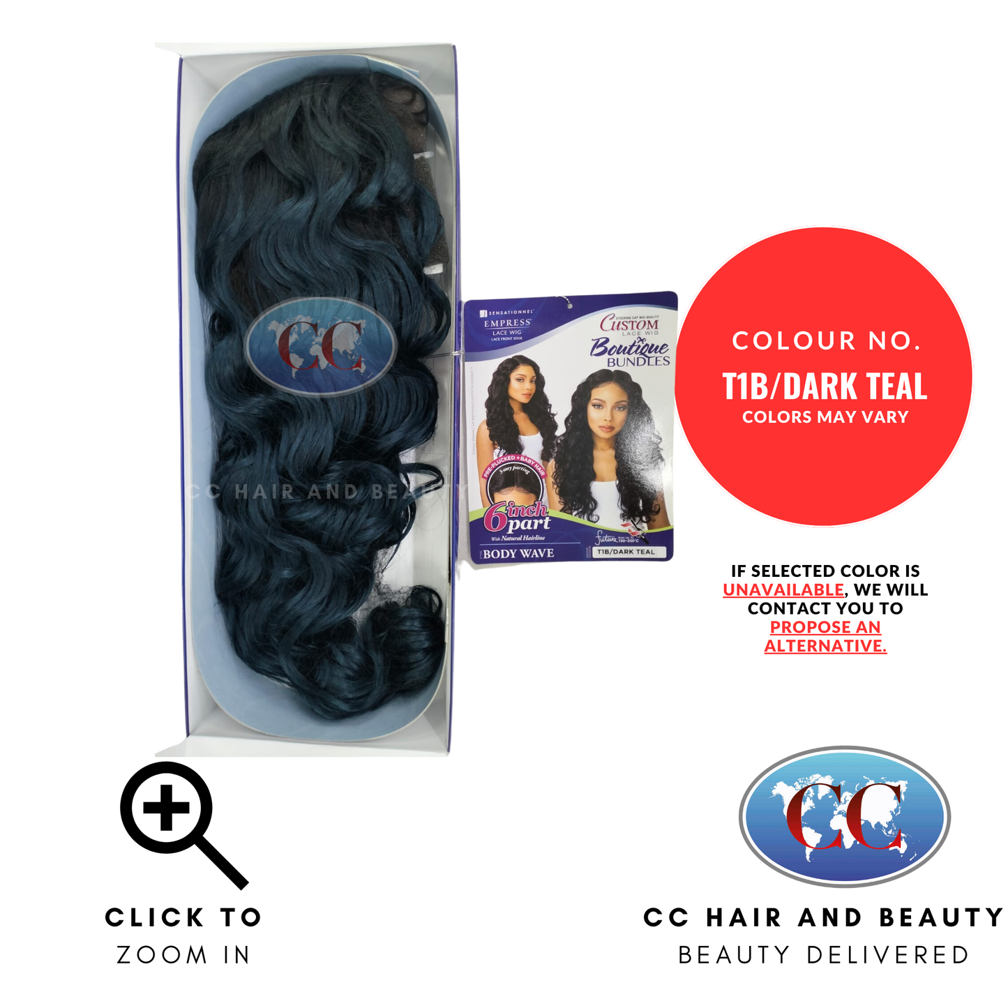 Empress Custom 6" Part Synthetic Lace Front Wig - Body Wave-colour T1B/DARK TEAL