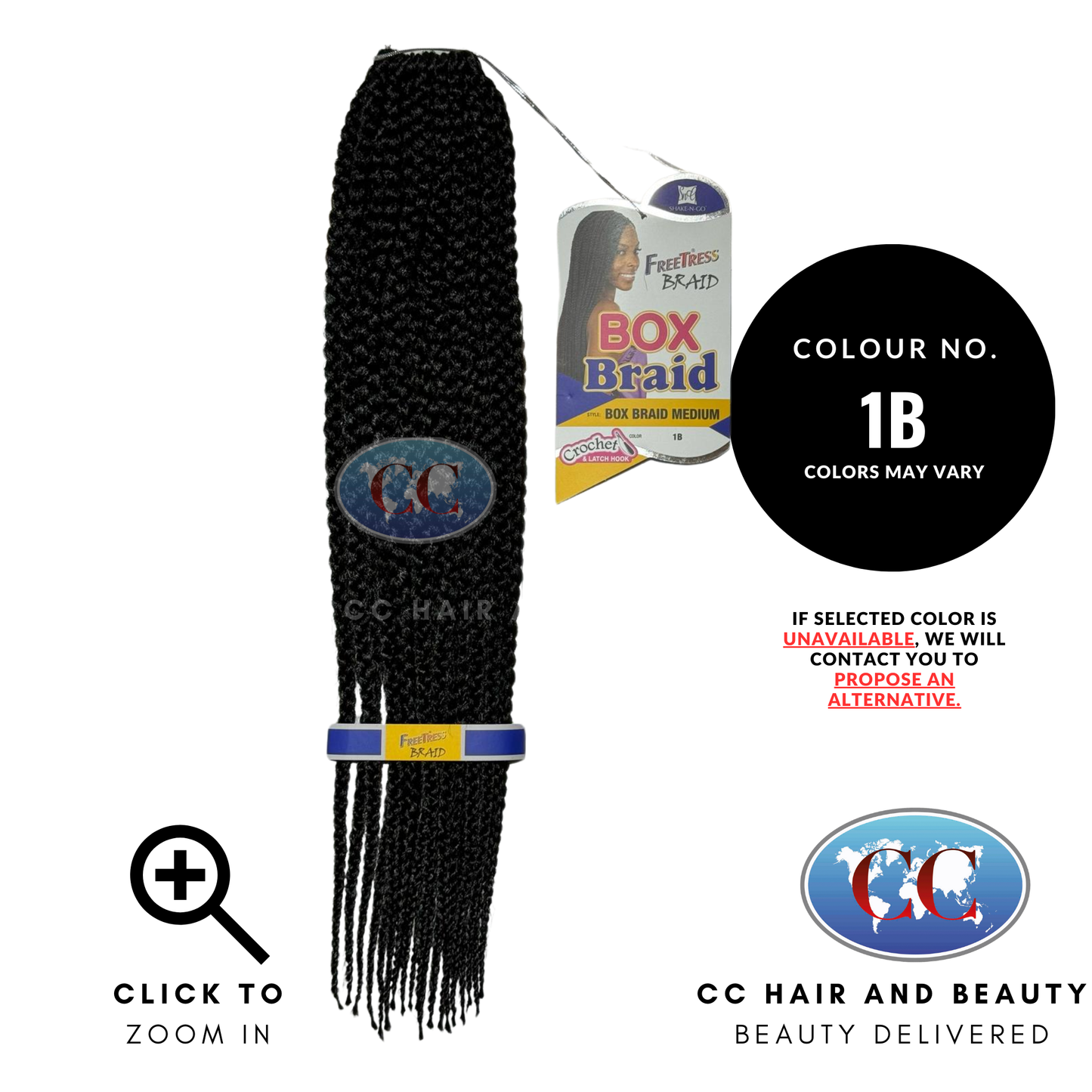 FreeTress Synthetic Hair Crochet Braids - Box Braid Medium-Colour 1B