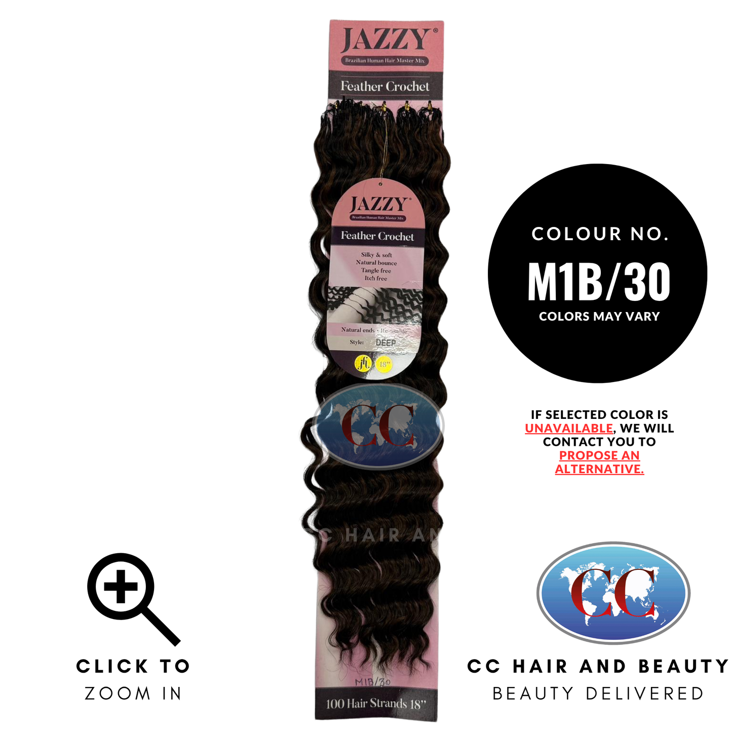JAZZY Feather Crochet Hair Brazilian Human Hair Blend Crochet Deep Wave 18" - M1B/30