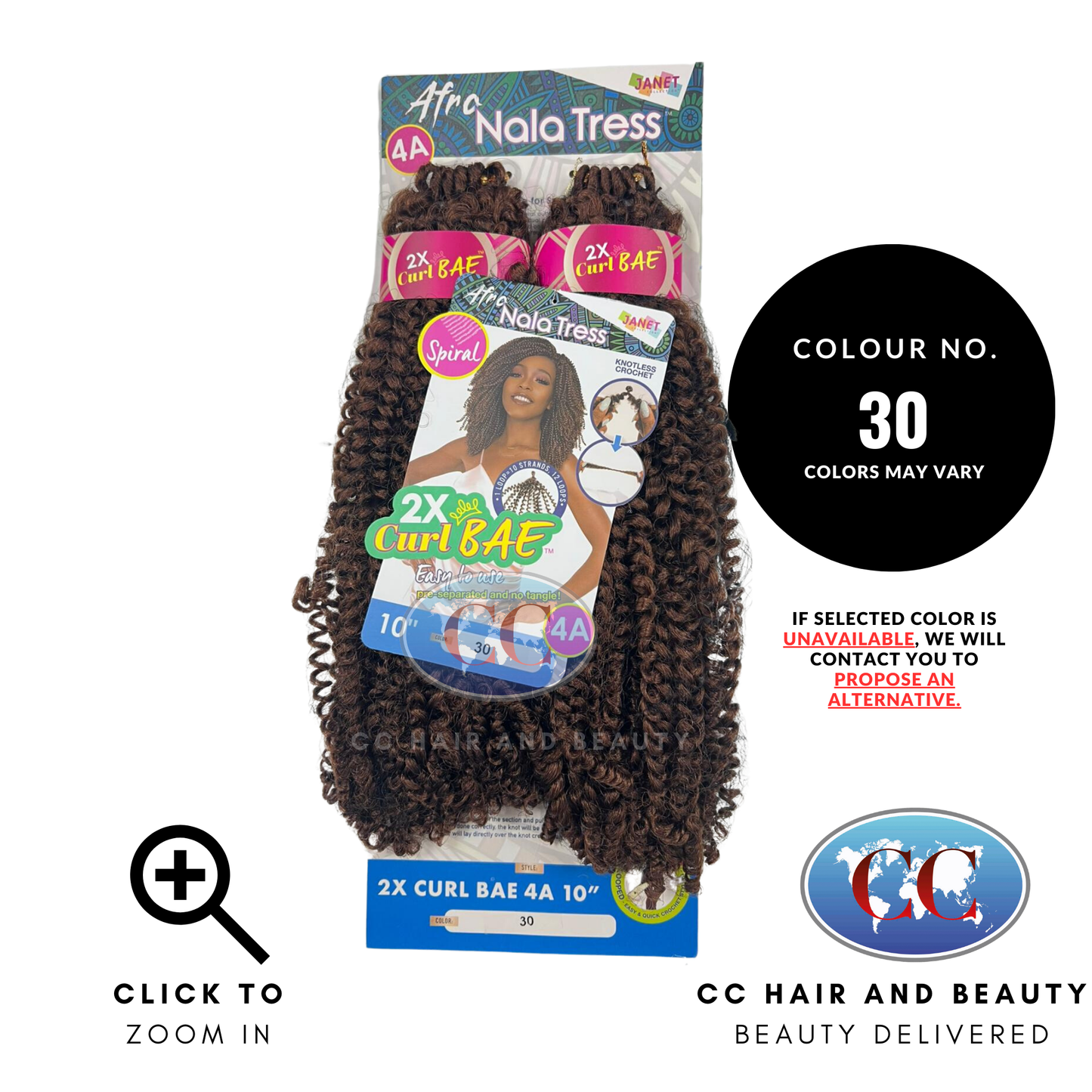 Janet Collection Afro Nala Tress Spiral 2x Curl Bae 4A 10"-Colour 30