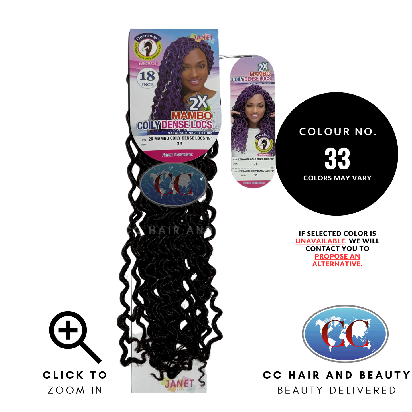 Janet Collection Premium Synthetic Hair - 2x Mambo Natural Coily Dense Locs 18″-Colour 33