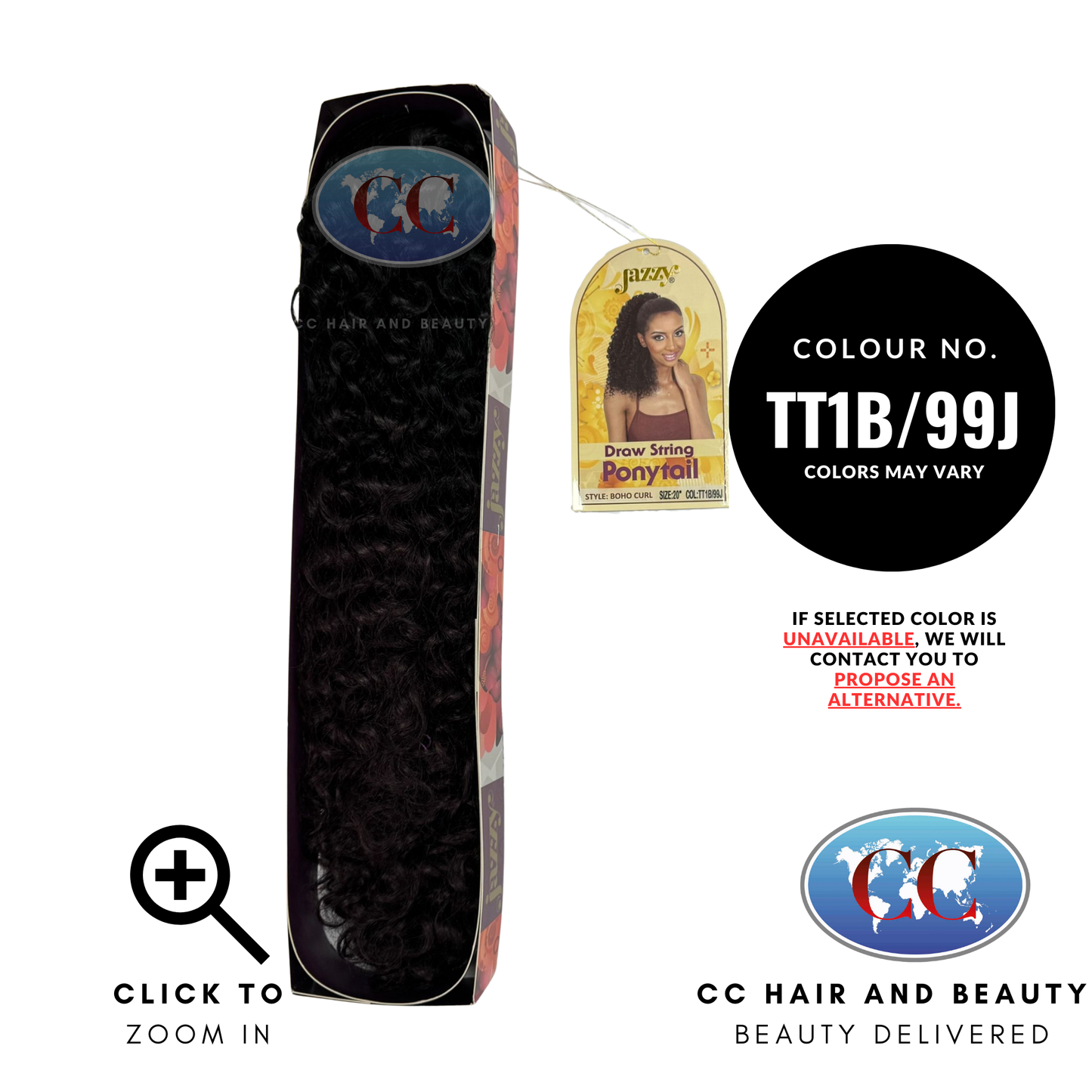 Jazzy Draw String Ponytail 20" - Boho Curl-Colour TT1B/99J