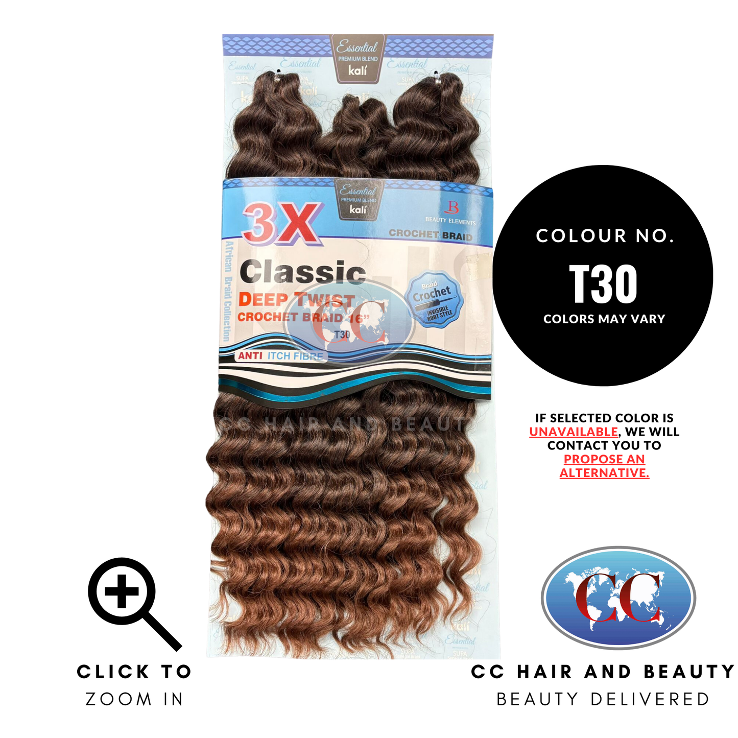 Kali Essential – 3x Deep Twist Pre-Loop Crochet Braid 16"-Colour T30