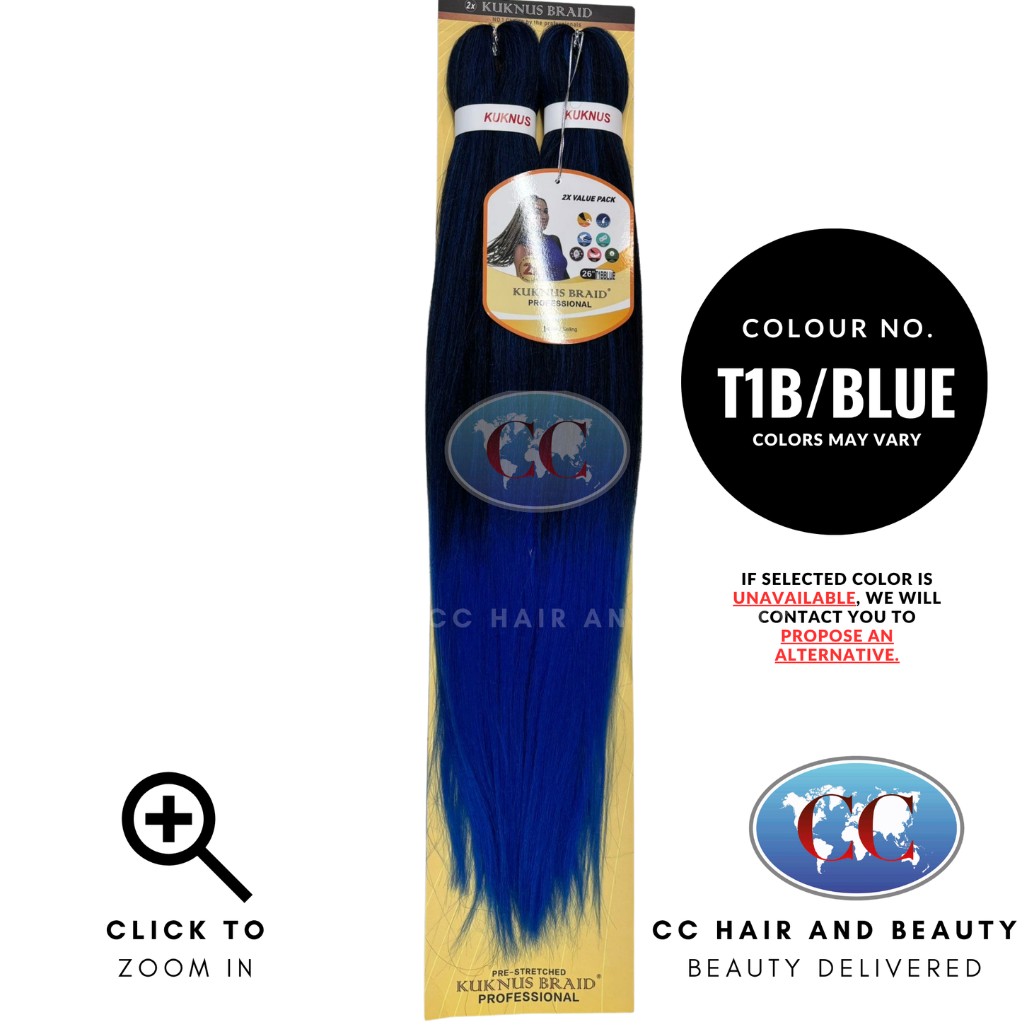 Kuknus Collection 26" X 2pcs Pack Pre Stretch Braids - T1B/BLUE