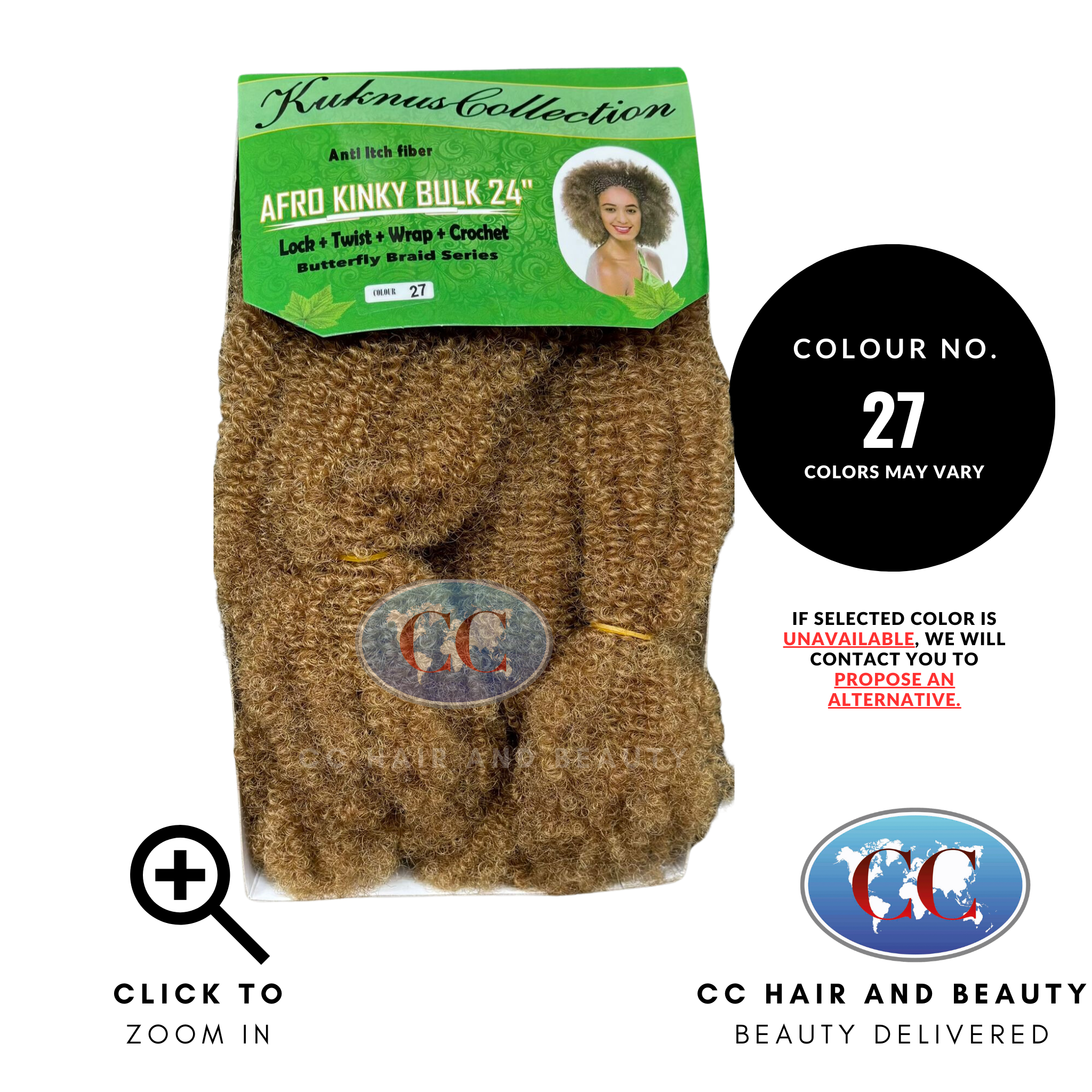 Kuknus Collection Afro Kinky Bulk Afro Twist Hair Extensions 24" Anti itch Fiber-Colour 27