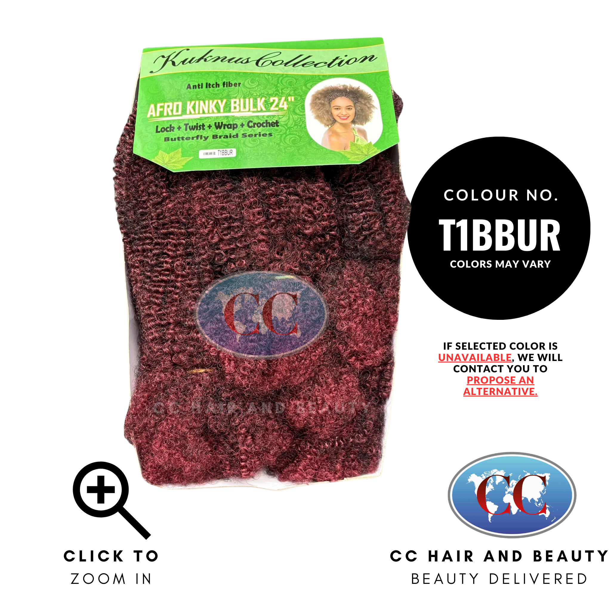 Kuknus Collection Afro Kinky Bulk Afro Twist Hair Extensions 24" Anti itch Fiber-Colour T1BBUR