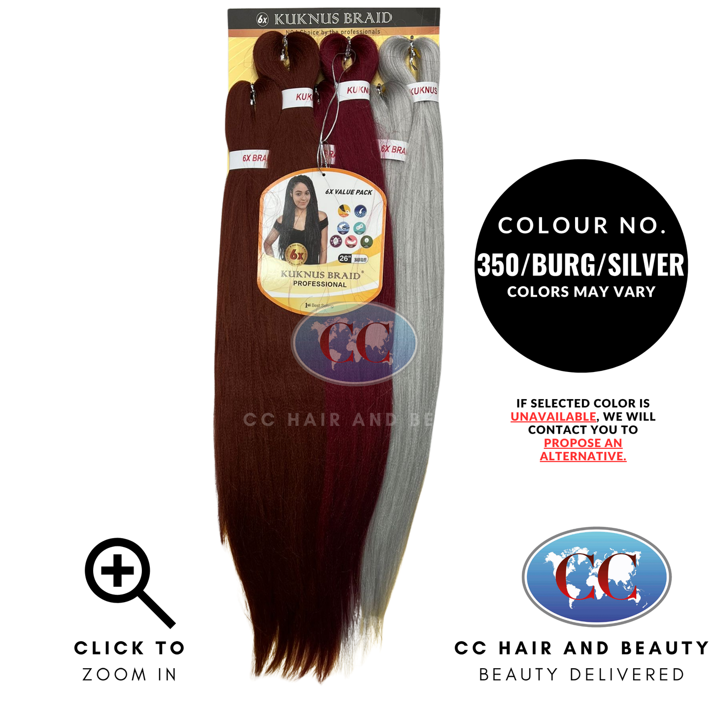Kuknus Collection Kuknus Braid Professional Pre-Stretched & Anti Itch Fibre 6x - 26 - 350/BURG/SILVER